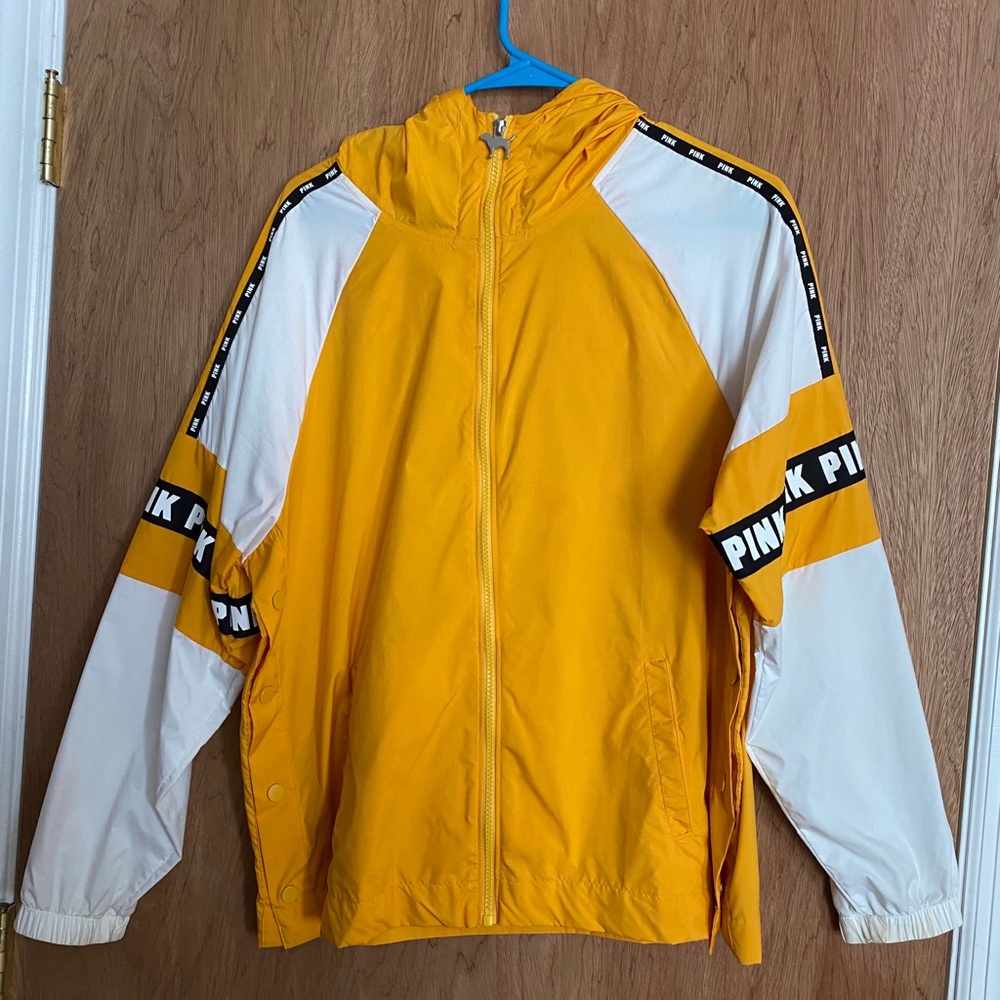PINK yellow and white windbreaker size XS